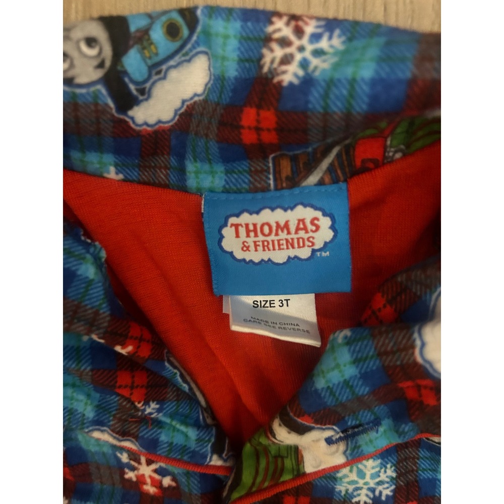 Thomas & Friends Blue Red Pajama Set Toddler 3T Plaid Fleece Train 2-Pack - Picture 2 of 5